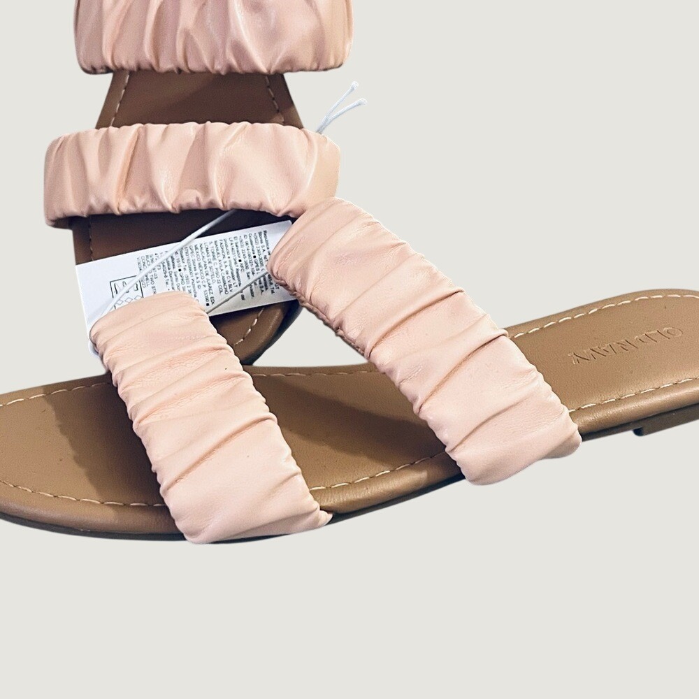 Old Navy Ruched Double Strap Slide Sandals Womens 6.5 Beige Nude Slip On NWT